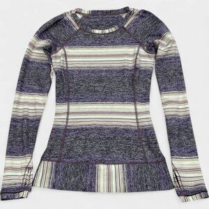 Lululemon Purple Stripe Stretch Athletic Running Top Shirt Pockets Long Sleeve 2